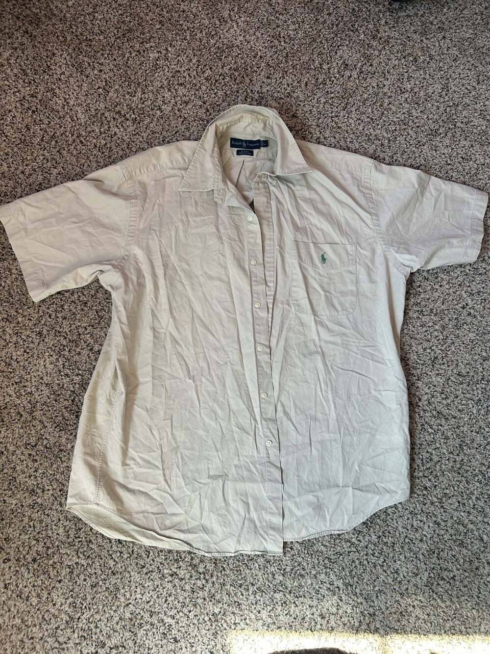 Ralph Lauren Blake Short Sleeve Button Up Shirt Men's Size L Beige Cotton